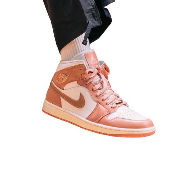Nike Air Jordan Shoes - Nike Air Jordan 1 Mid Womens Size 8 Pink White Gold Basketball Shoes Sneakers